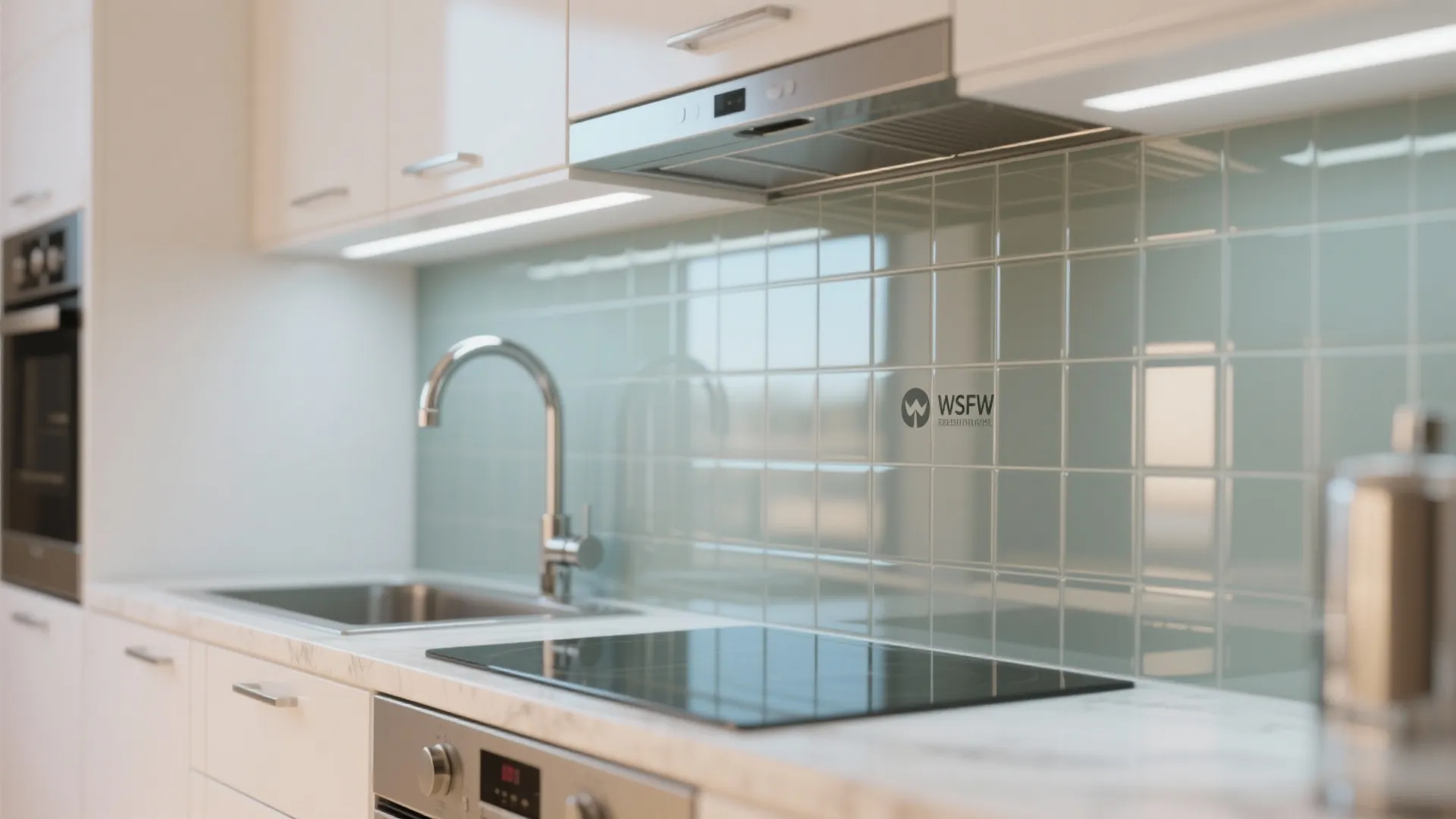 Glass backsplash for a brighter kitchen