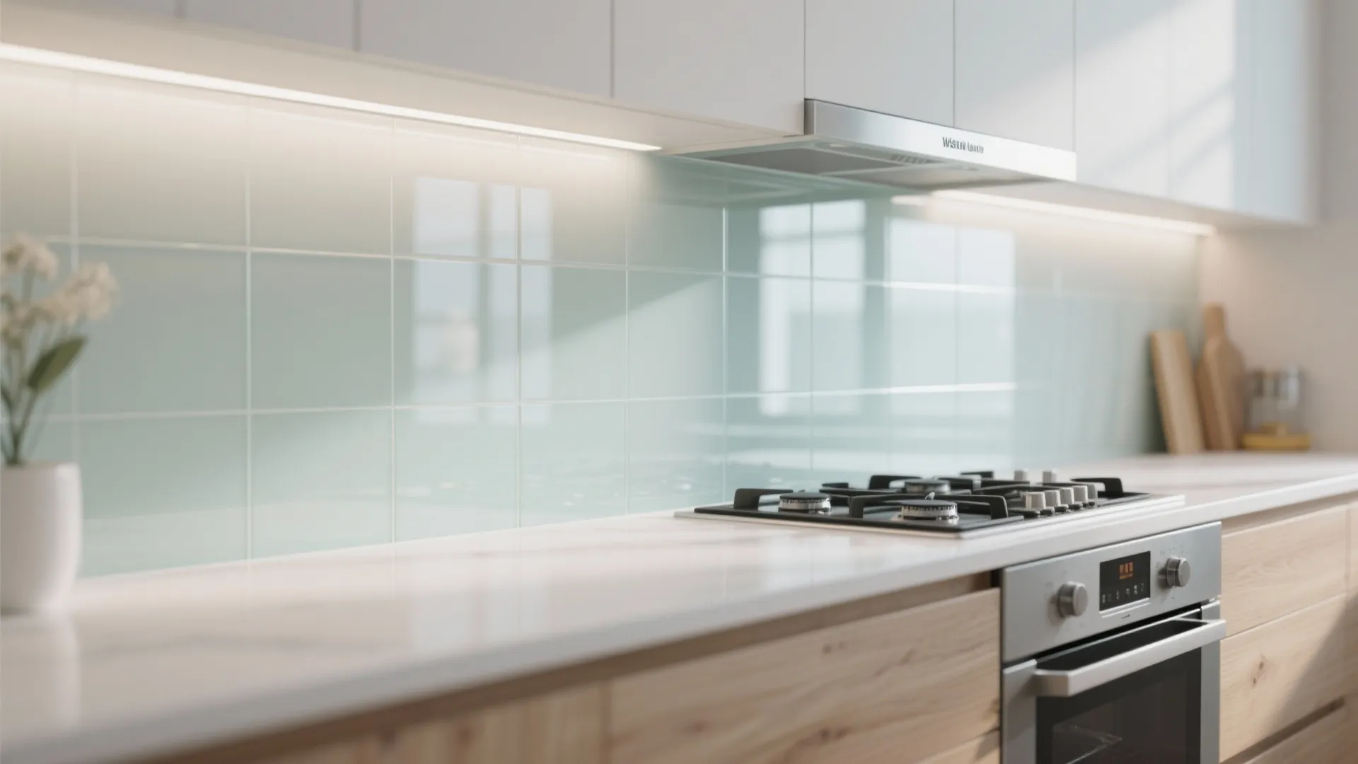 Glass Backsplash for an Airy Feel