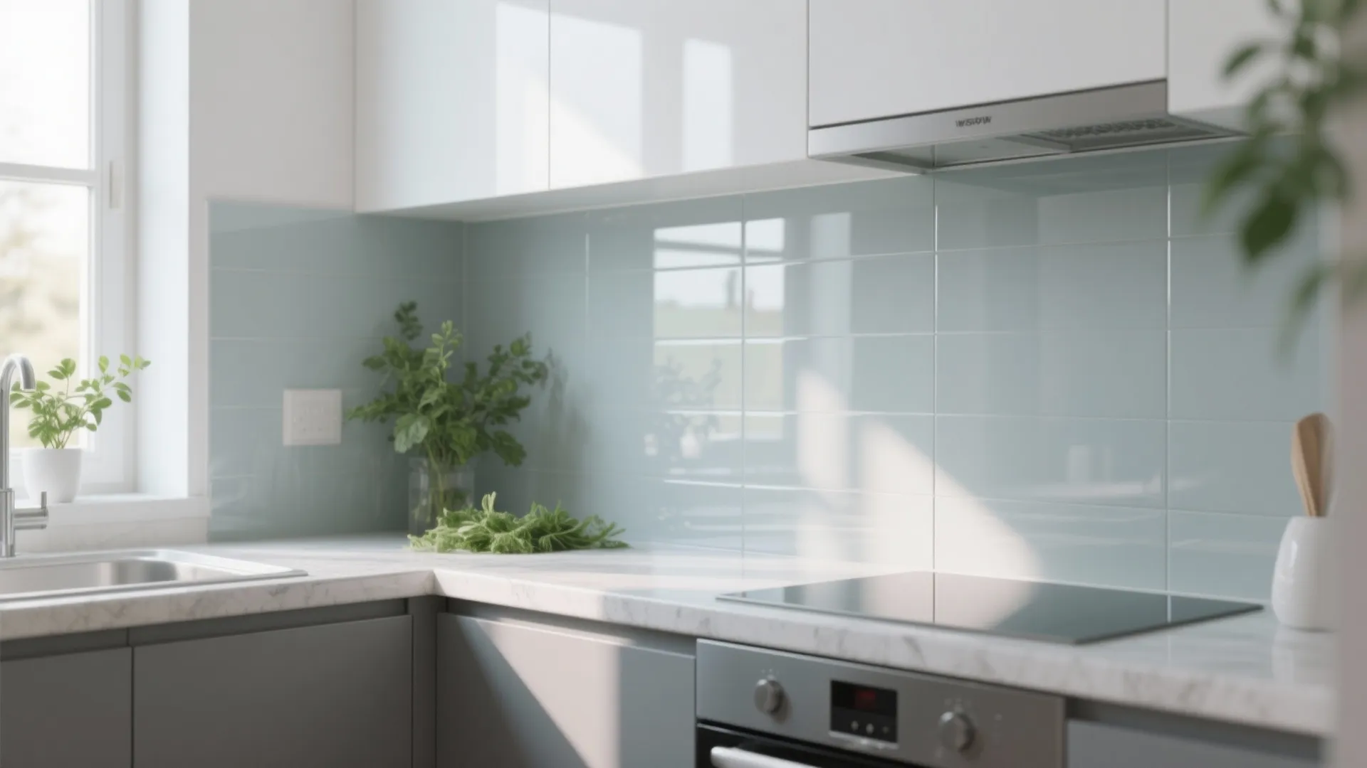 Glass Backsplash for a Brighter Kitchen