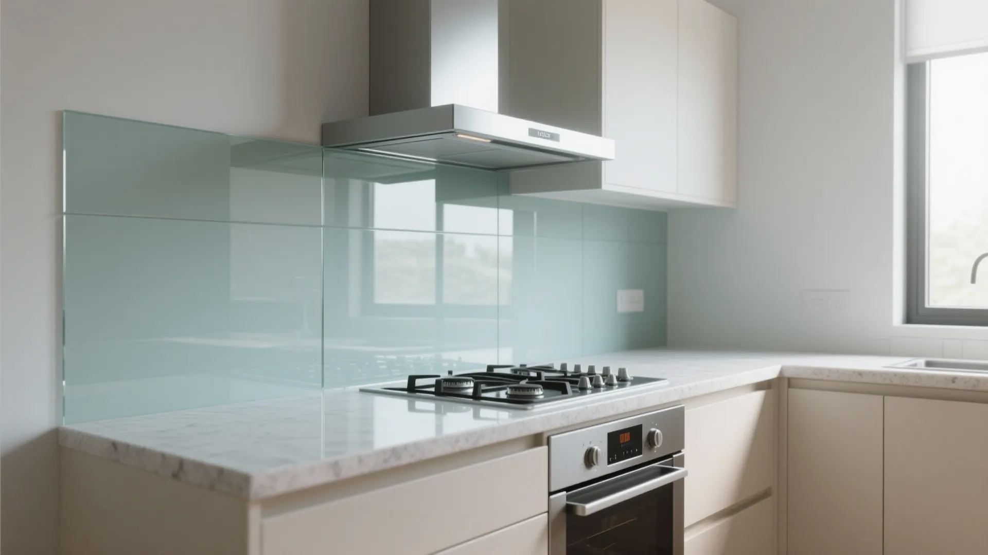 Transparent backsplash for borrowed light