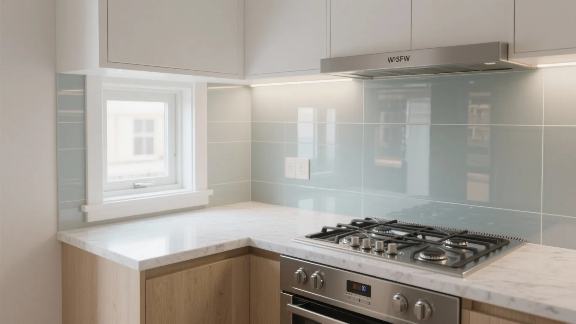 Glass Backsplash That Doubles the Light