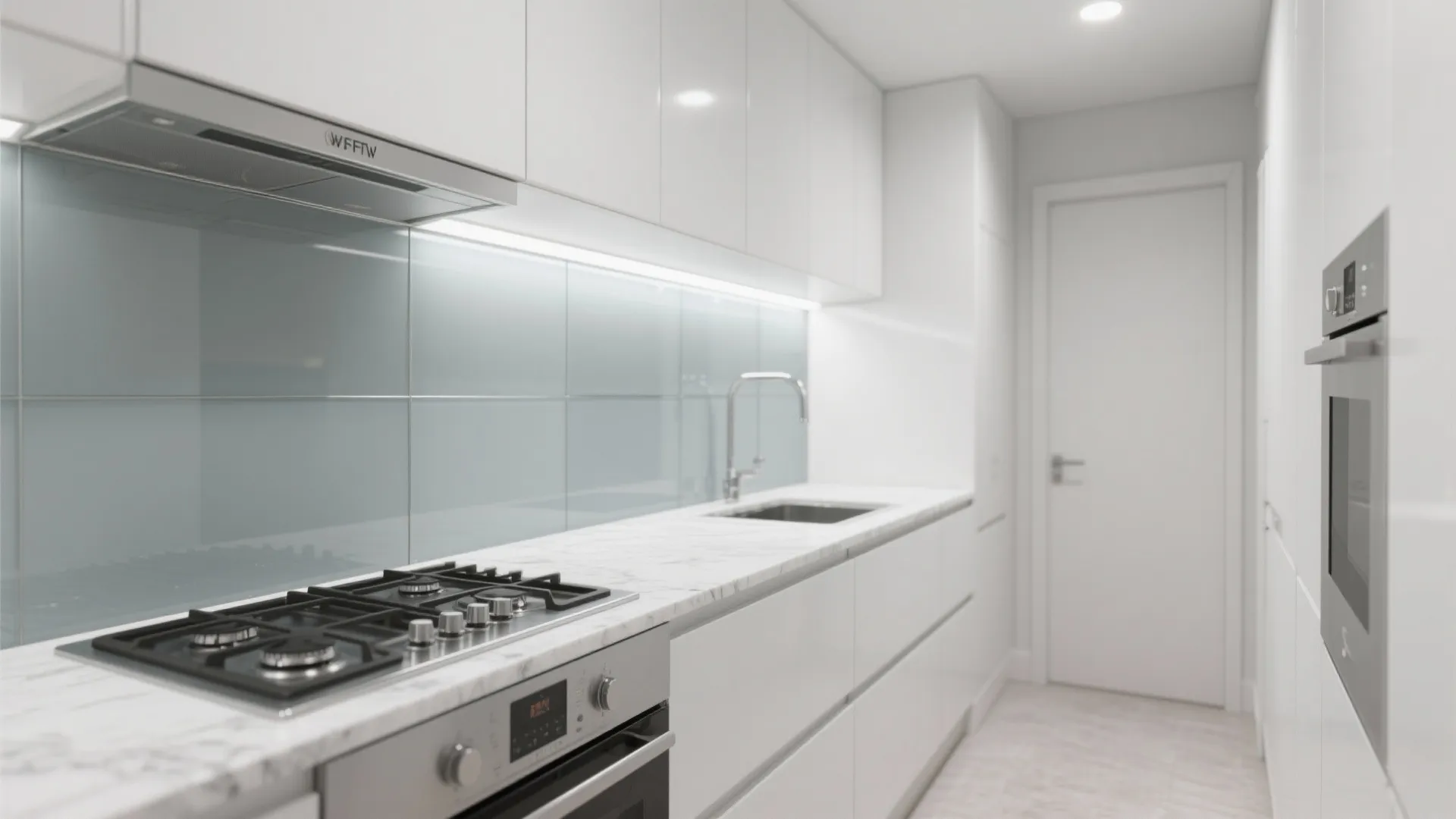 Glass backsplashes to open up tight kitchens