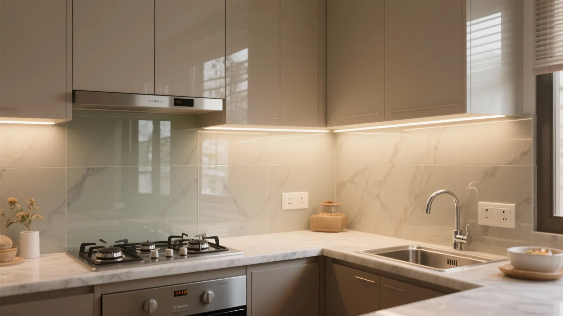 Glass backsplash for brighter cooking
