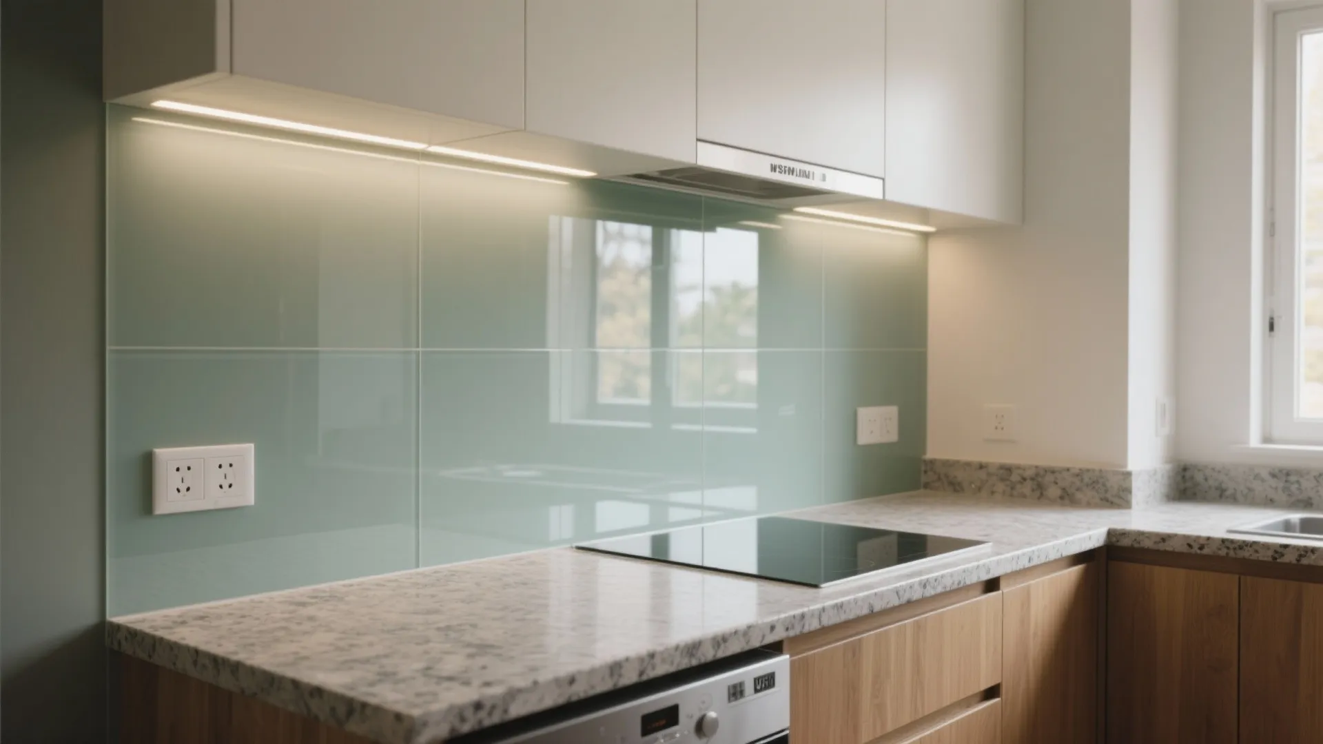 Glass backsplash for bright, easy-to-clean walls
