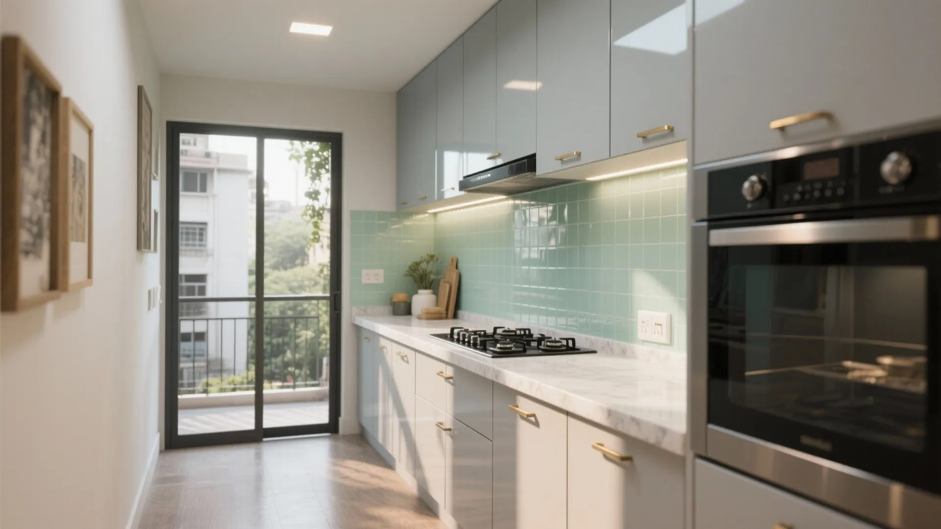 Glass backsplash and reflective finishes for daylight boost