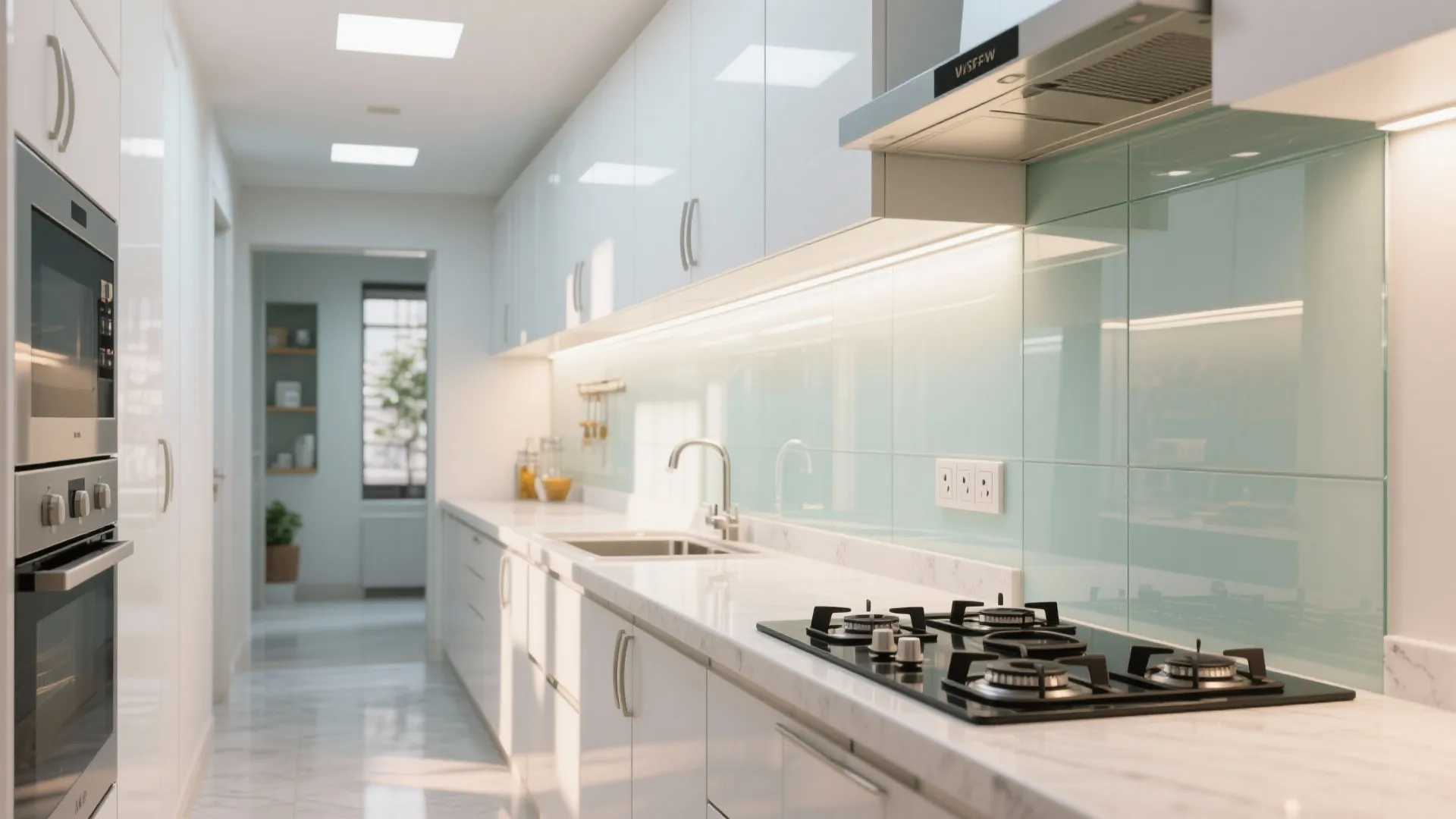 Glass Backsplash for Airy, Easy-to-Clean Surfaces