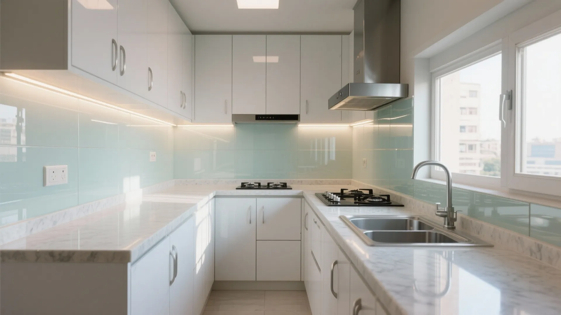 Glass backsplash for a brighter kitchen