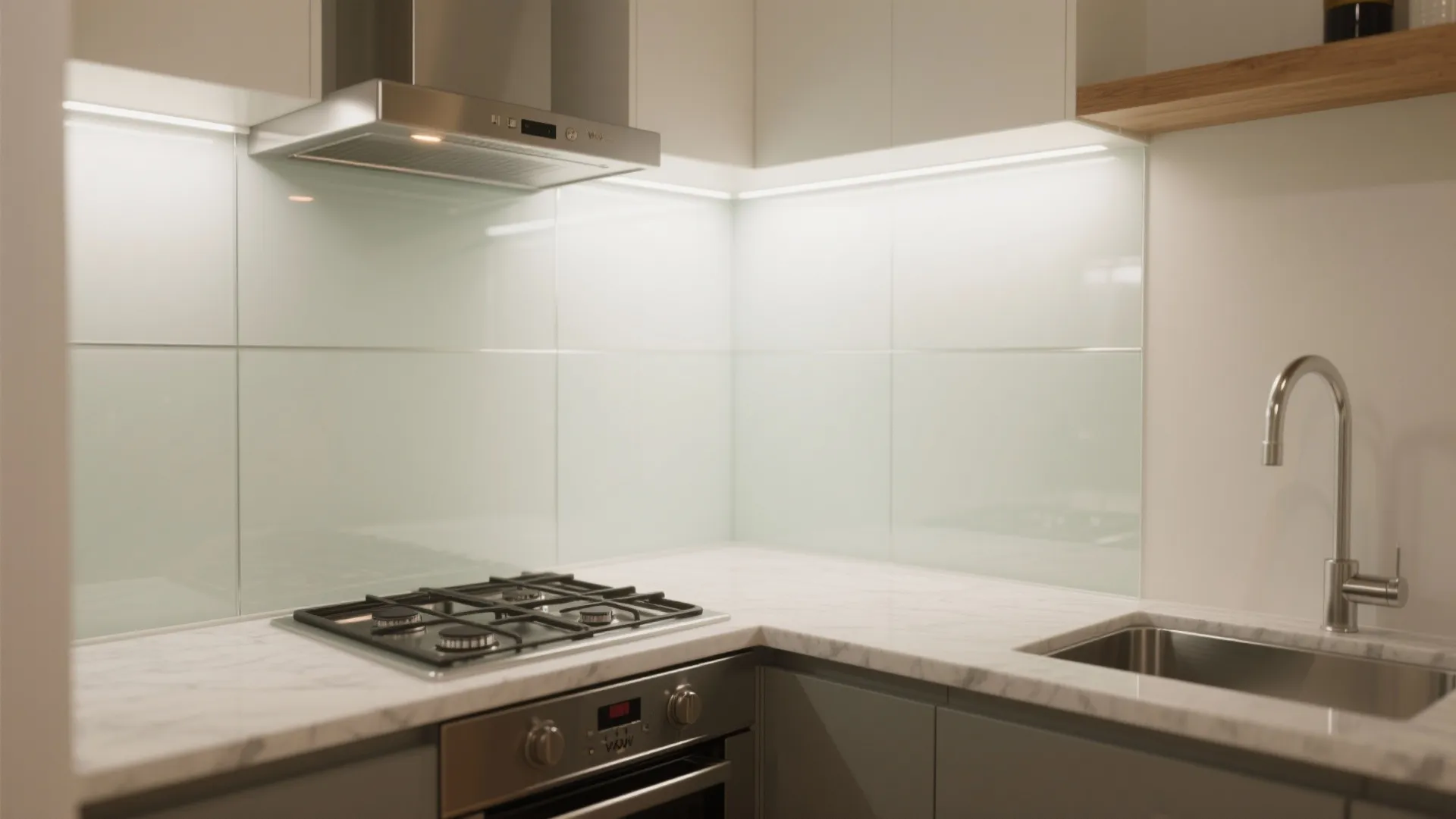 Glass Backsplash for Light Bounce and Easy Cleaning