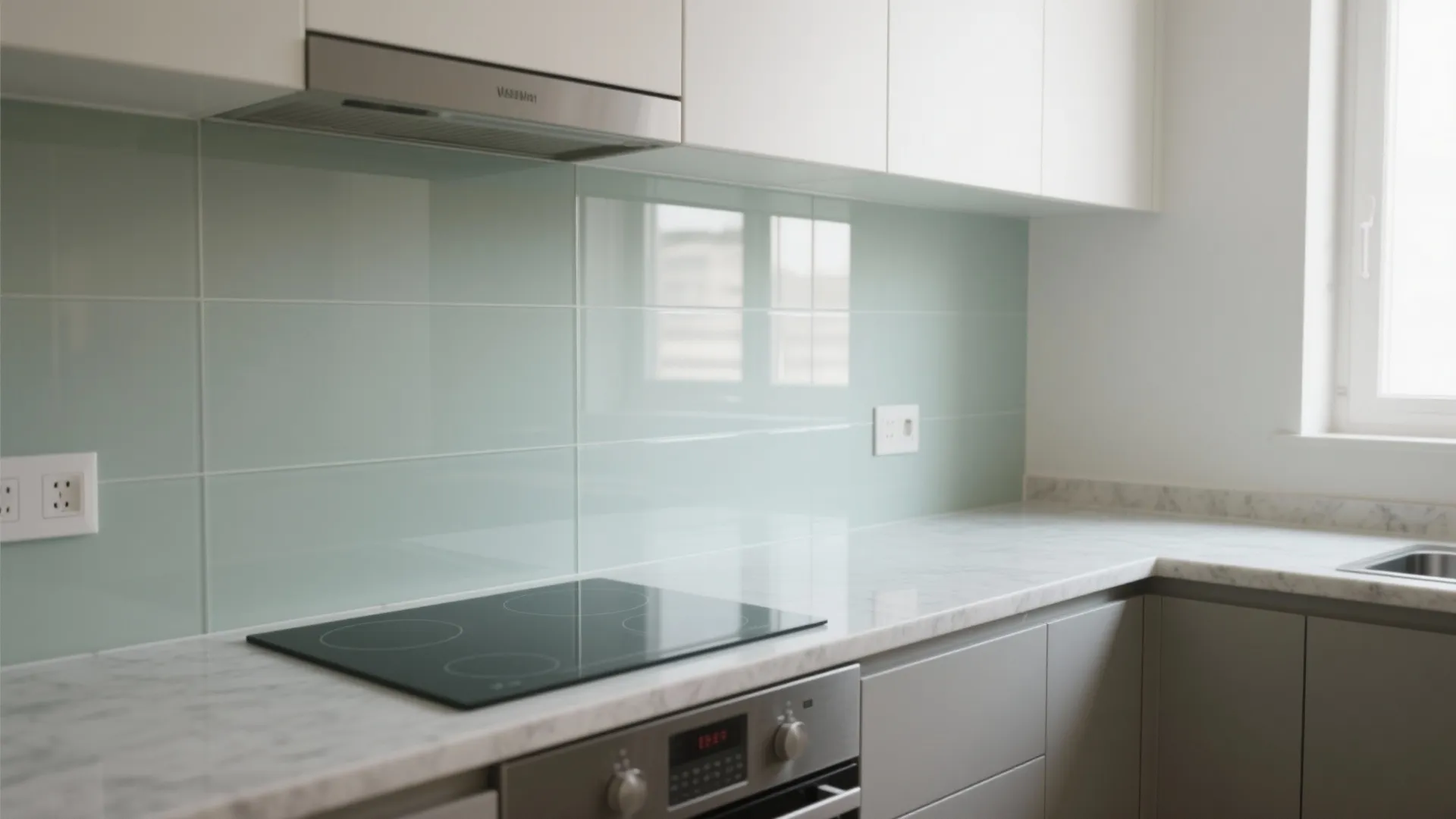 Glass backsplash for a brighter, easy-clean kitchen