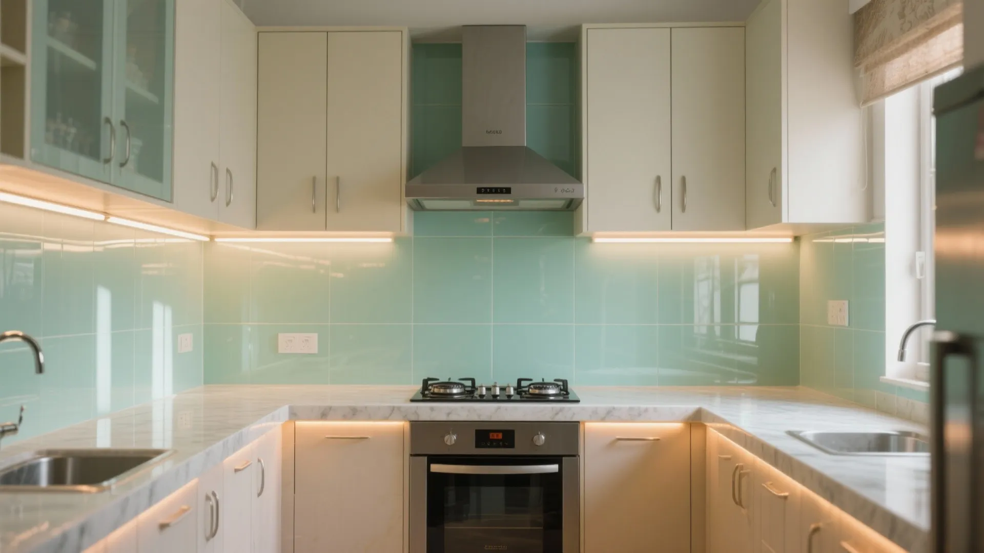 Glossy Glass Backsplash for Light and Easy Cleaning