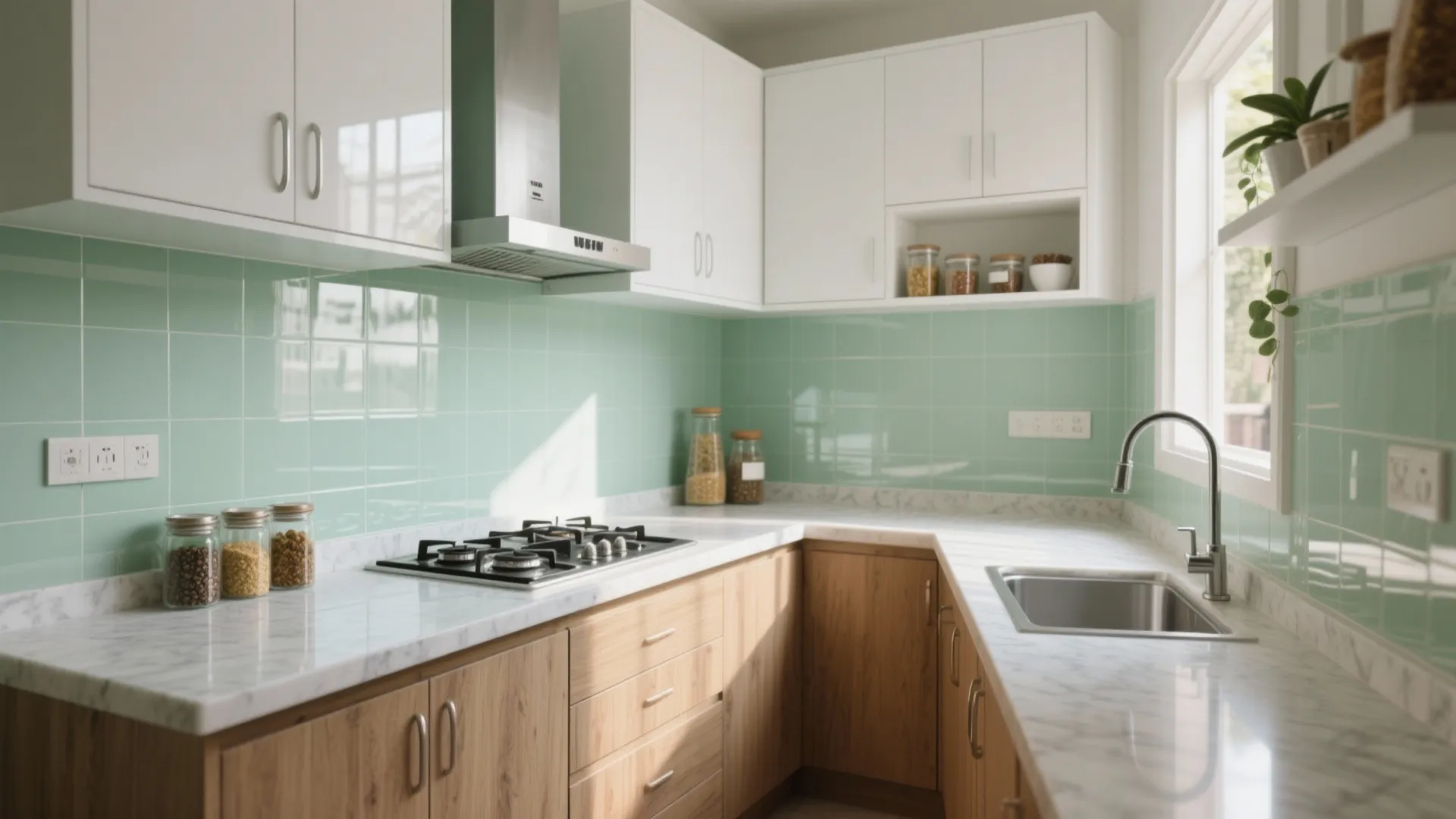 Back-painted glass backsplash for monsoon-ready maintenance