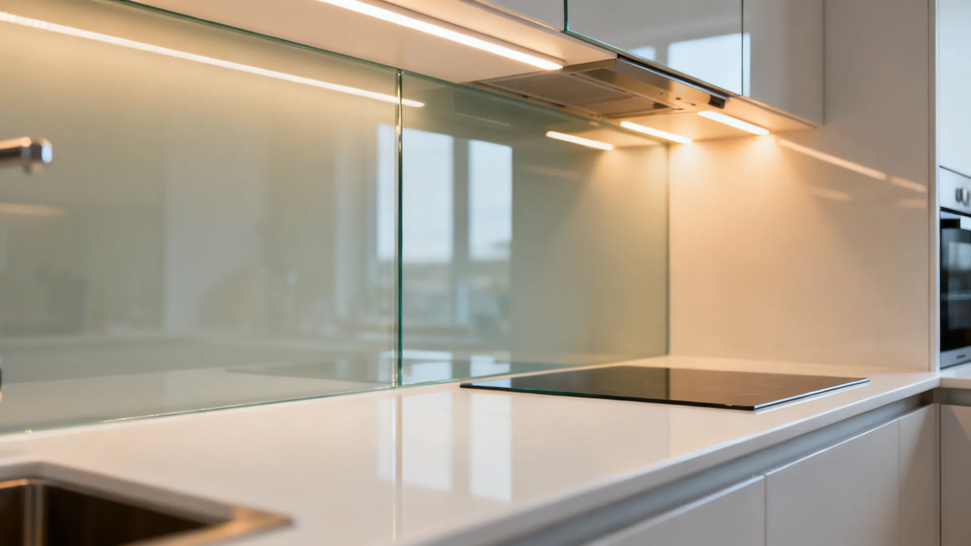 Glass Backsplash with Integrated Lighting