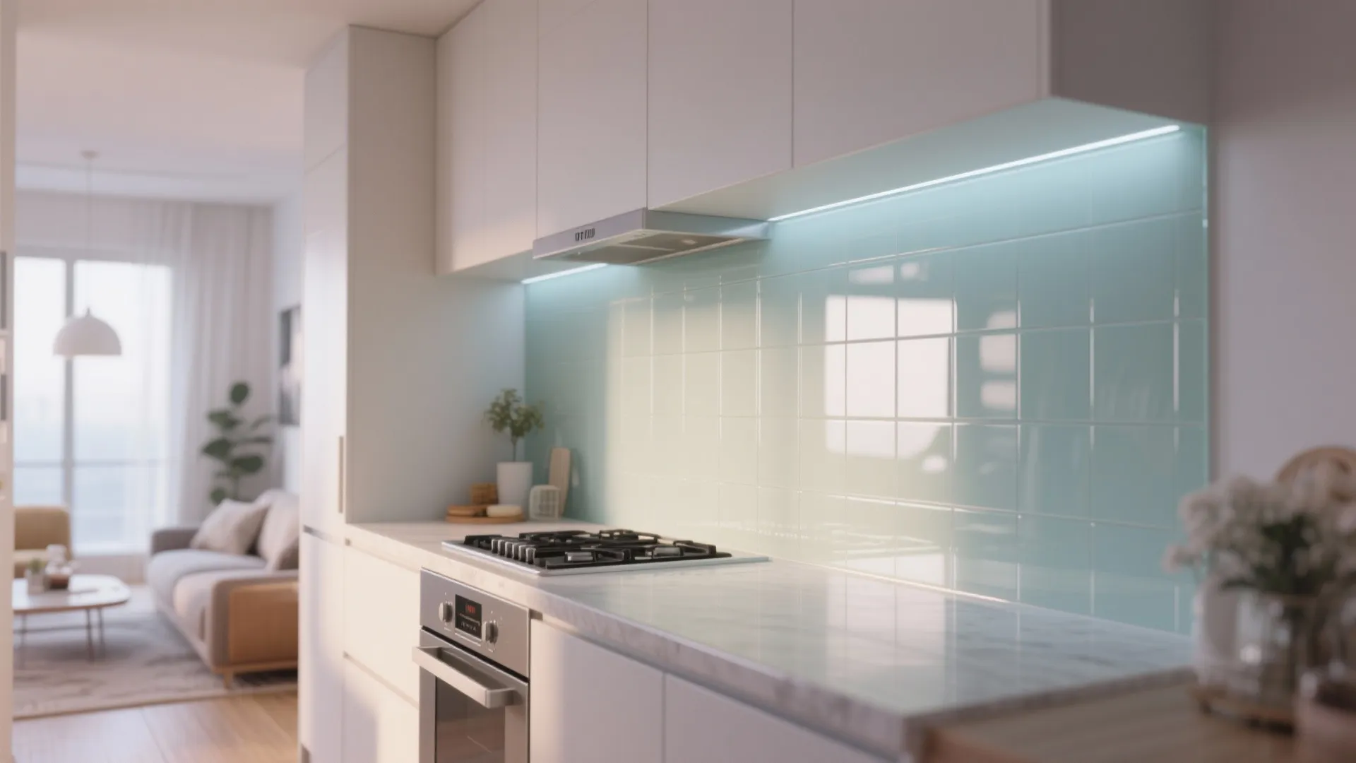2. Glass Backsplash for Light and Depth