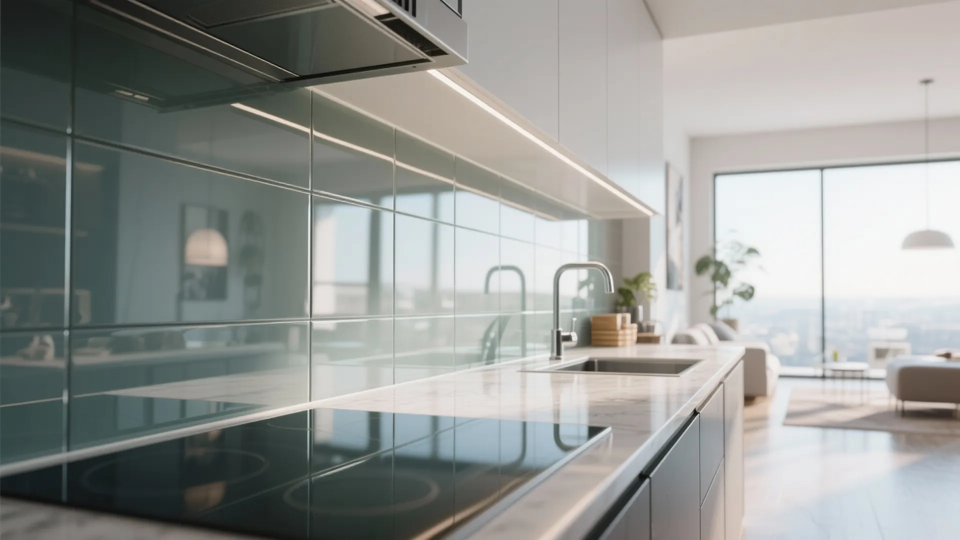 2. Glass Backsplash for Light and Depth