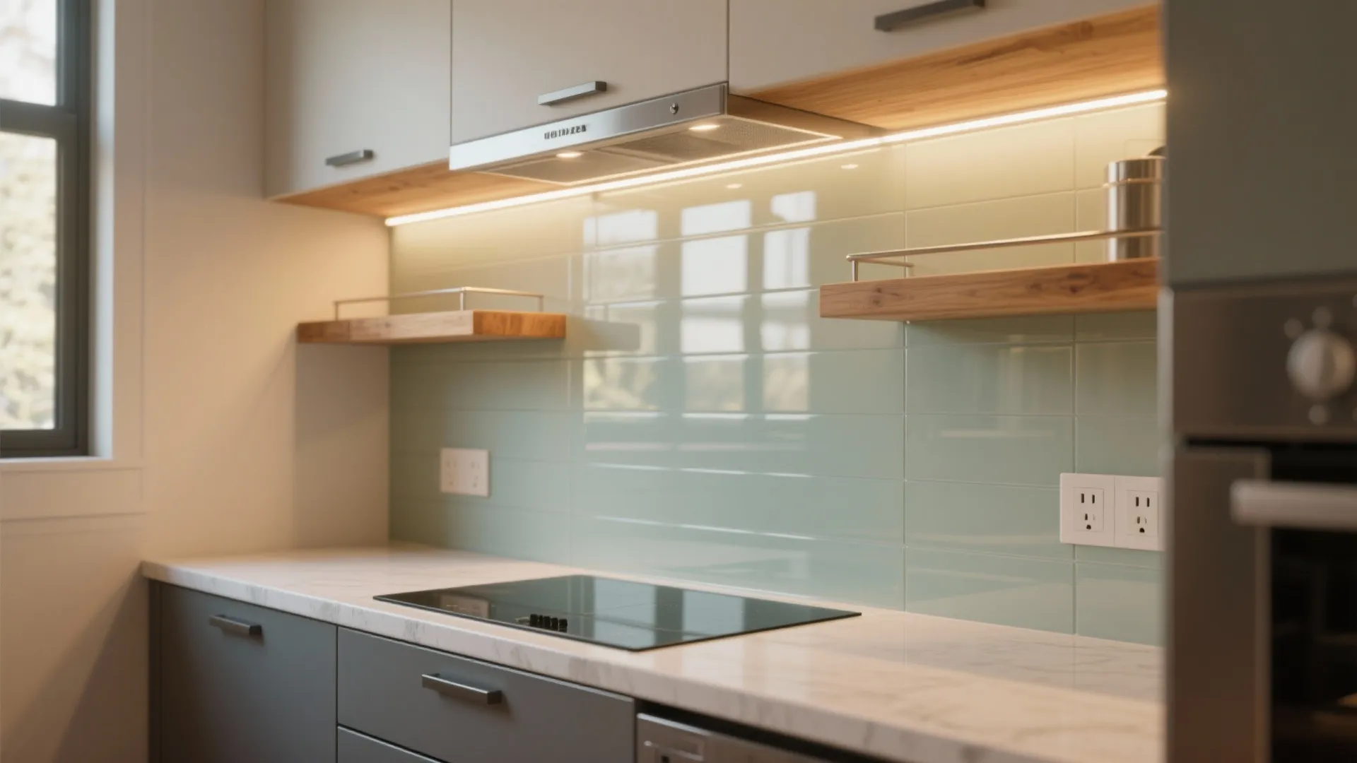 2) Glass Backsplash Light-Path (Library-like visibility)