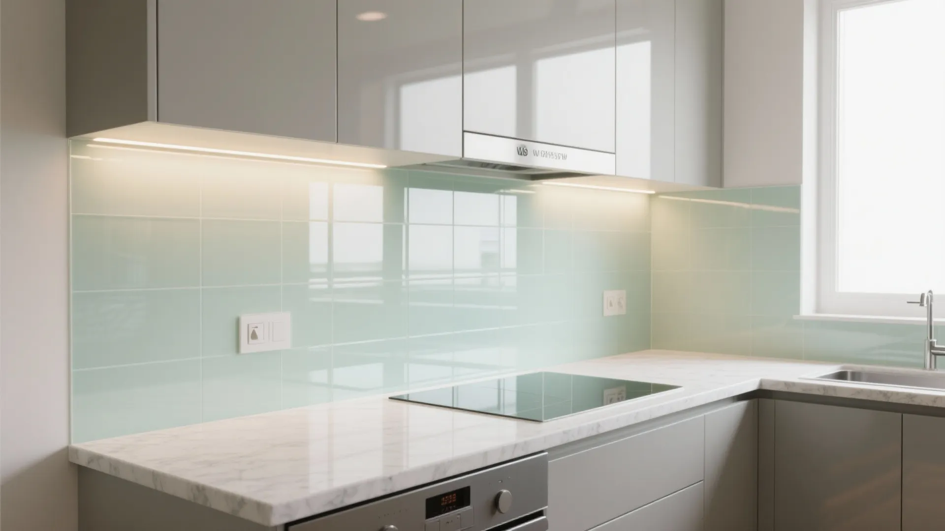 Light-enhancing glass backsplash