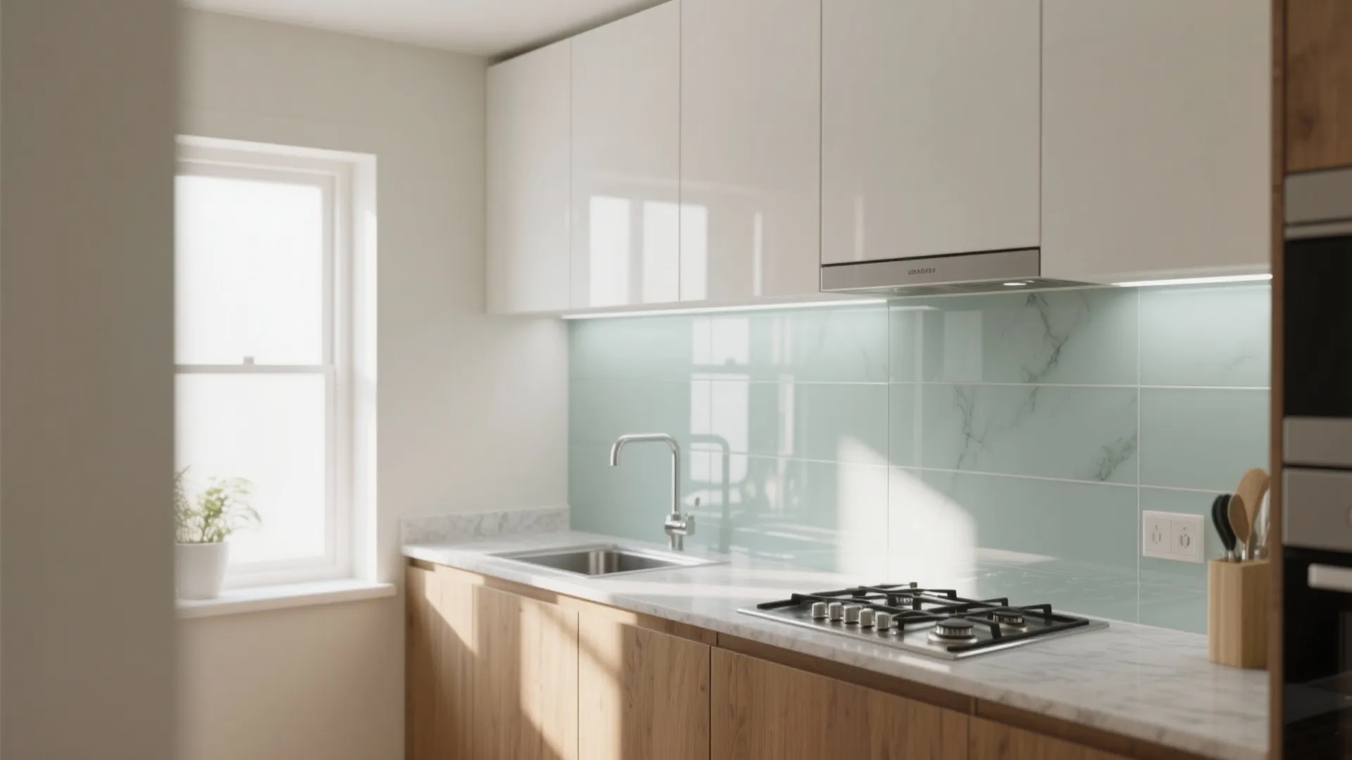 Glass Backsplash for Light and Easy Cleaning