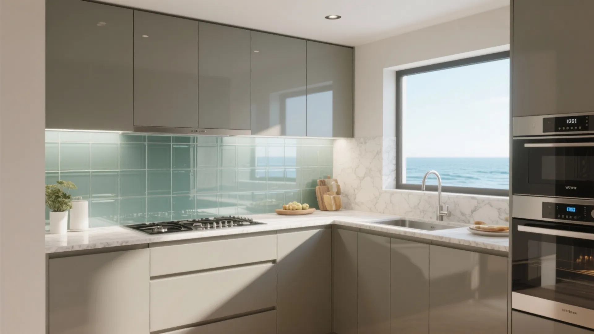 Glass backsplash for coastal light