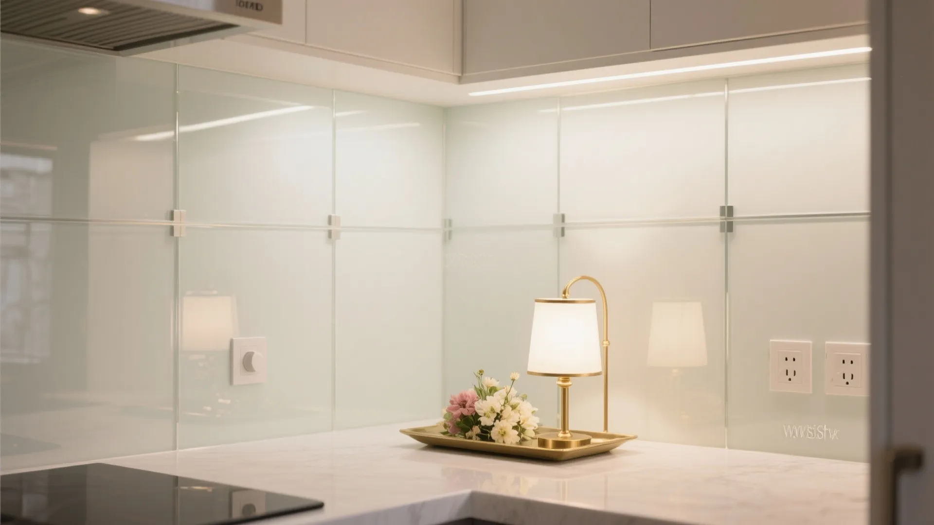 Glass backsplash for light and easy cleanup