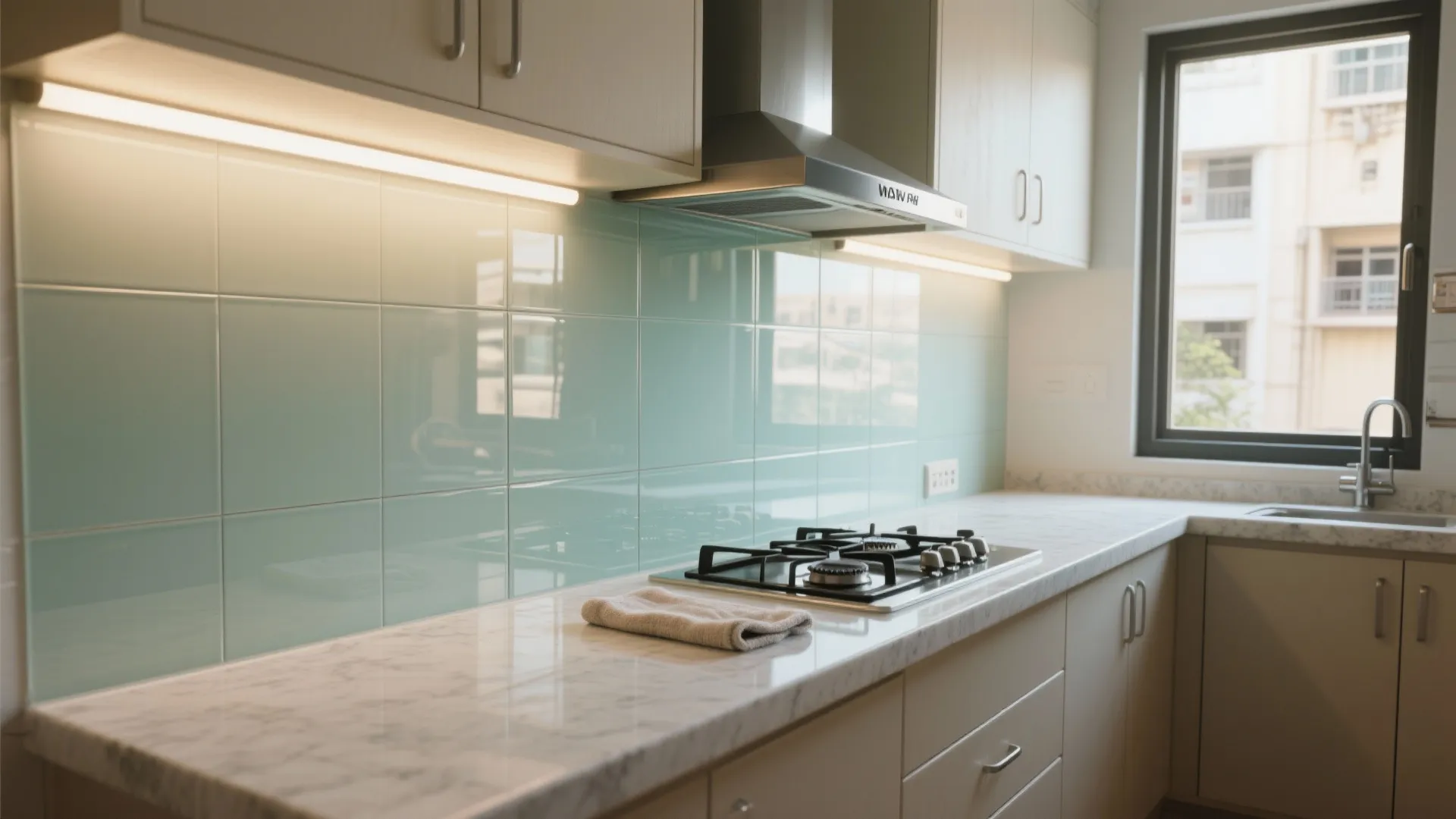 Glass Backsplash for Light and Cleanup