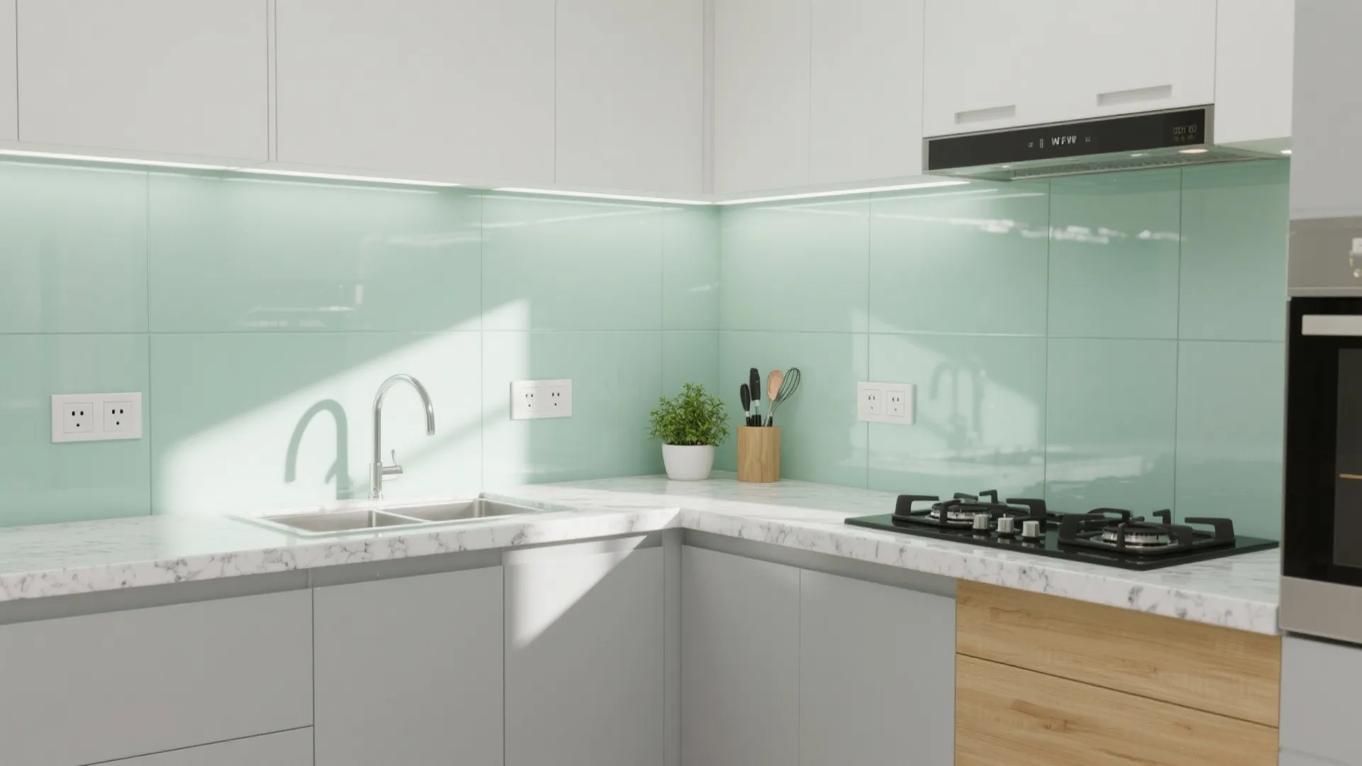 Let natural light travel with a glass backsplash
