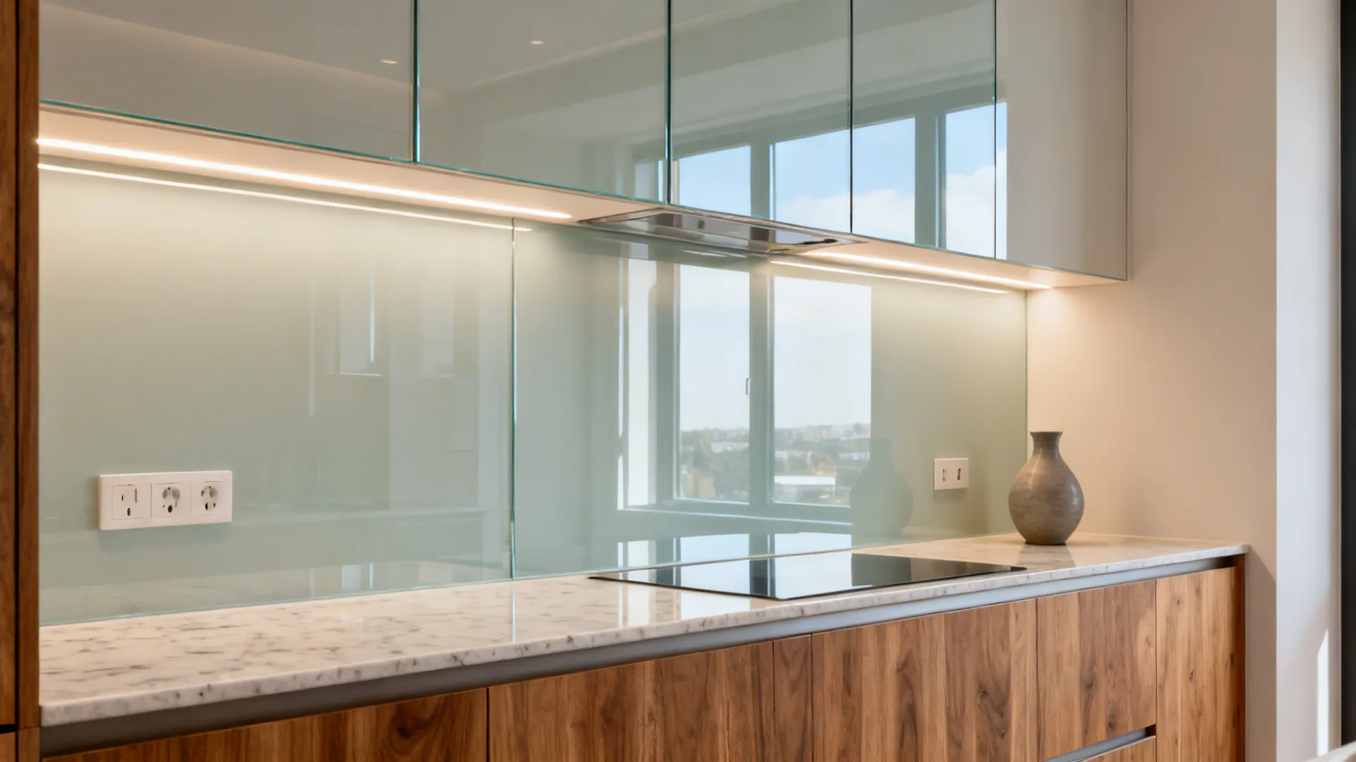 Glass Backsplash for Depth and Light