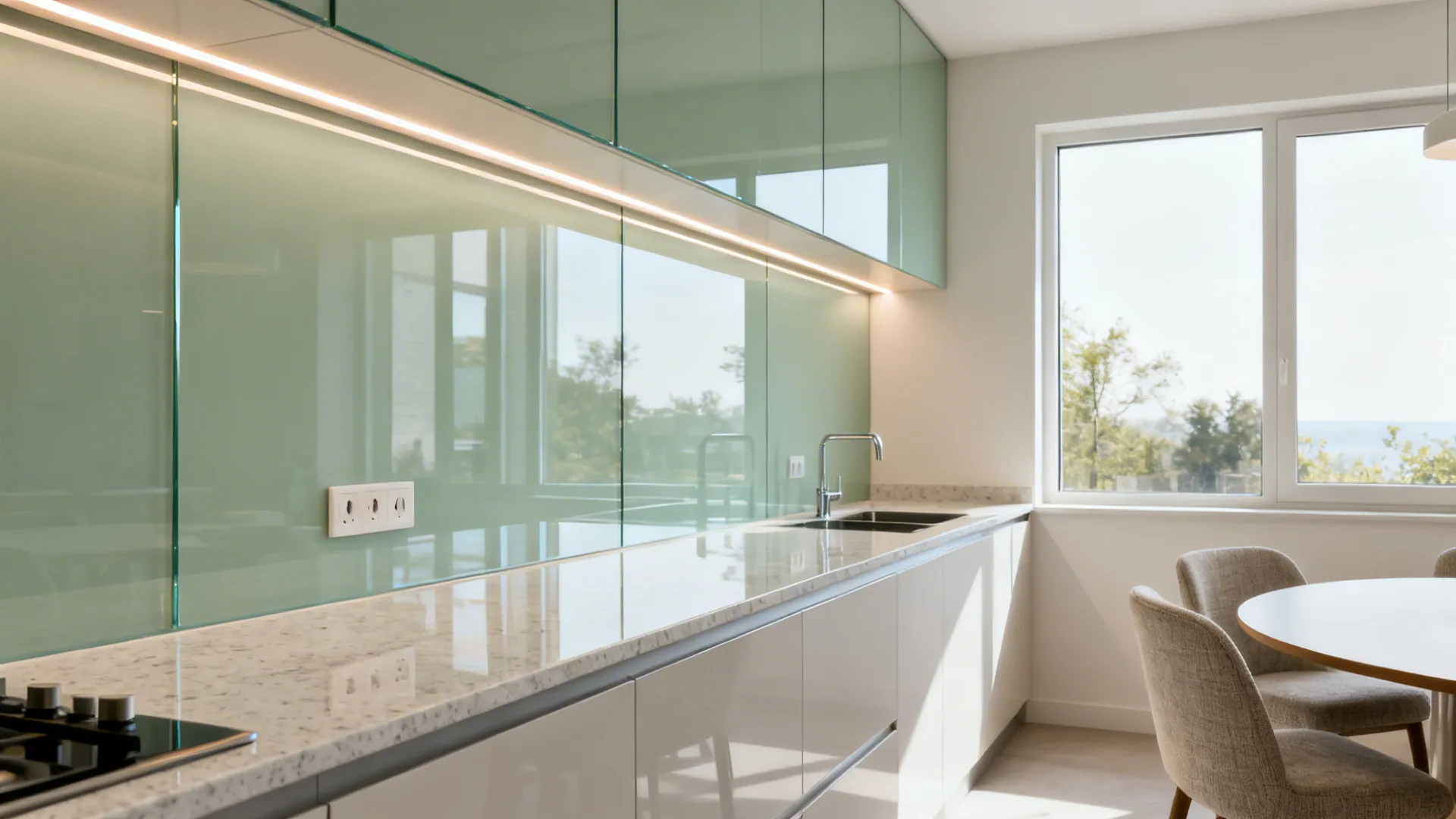 Glass Backsplash for Light, Depth, and Easy Cleaning