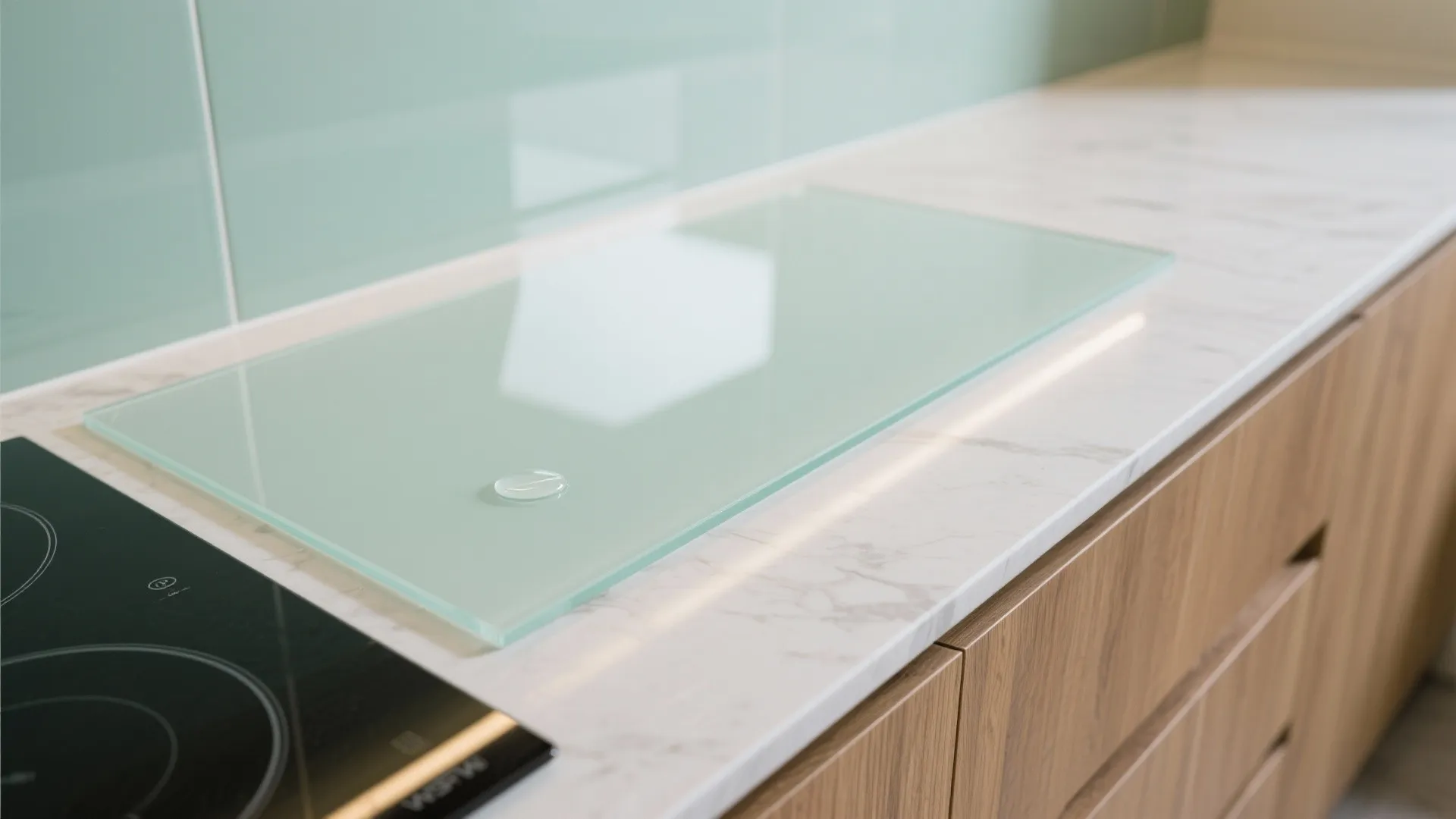 Glass backsplash for brighter, easier cleaning