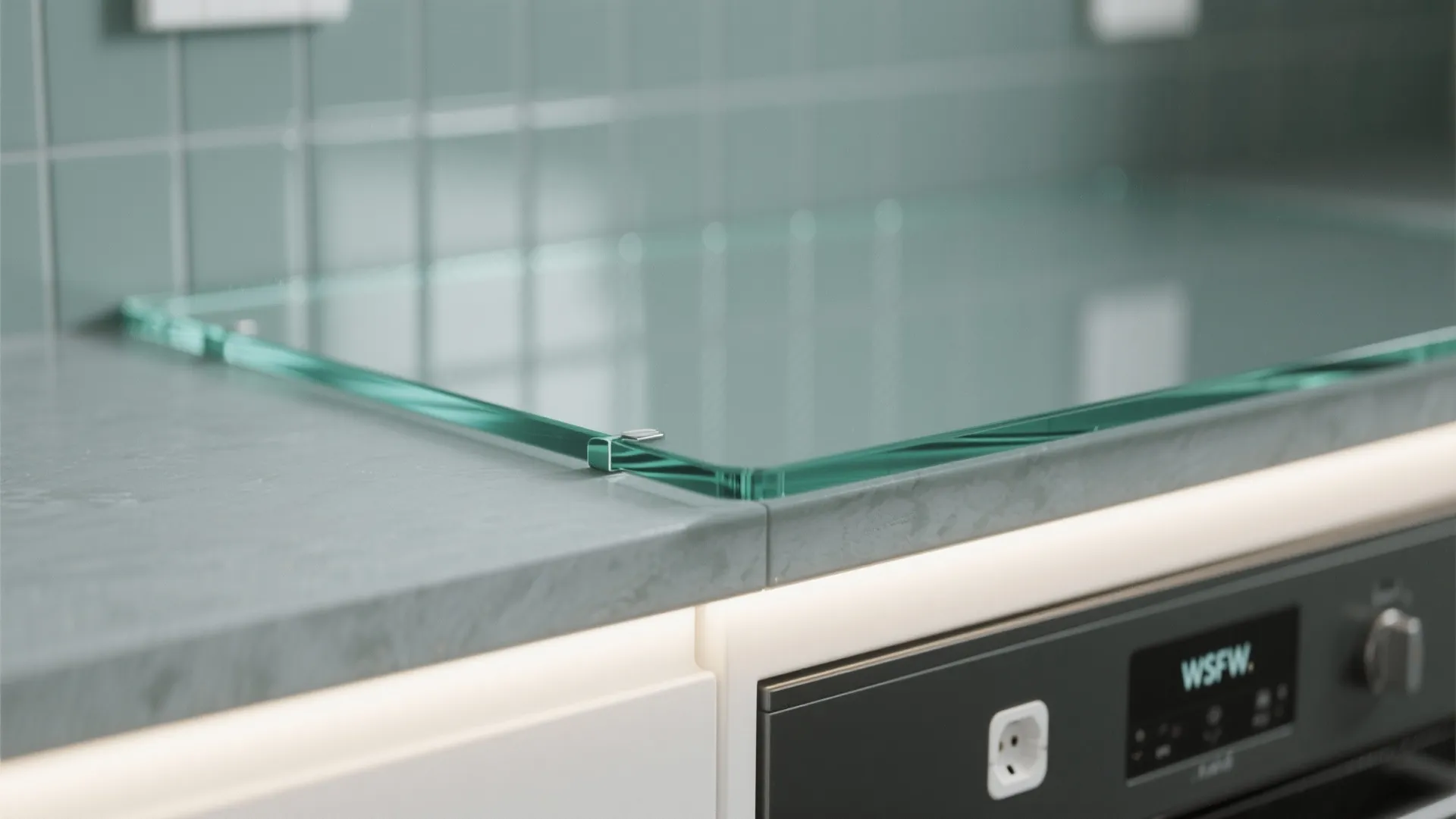 Glass backsplash for bright, easy-to-clean walls