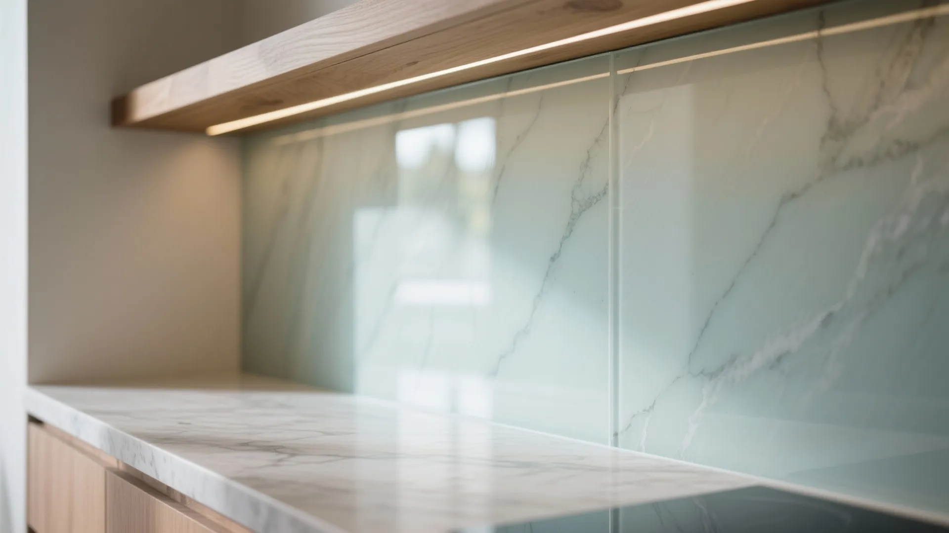 Glass backsplash for airy transparency