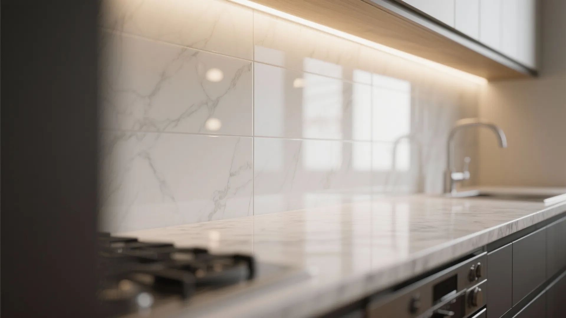 Glass or stone backsplashes for depth and light