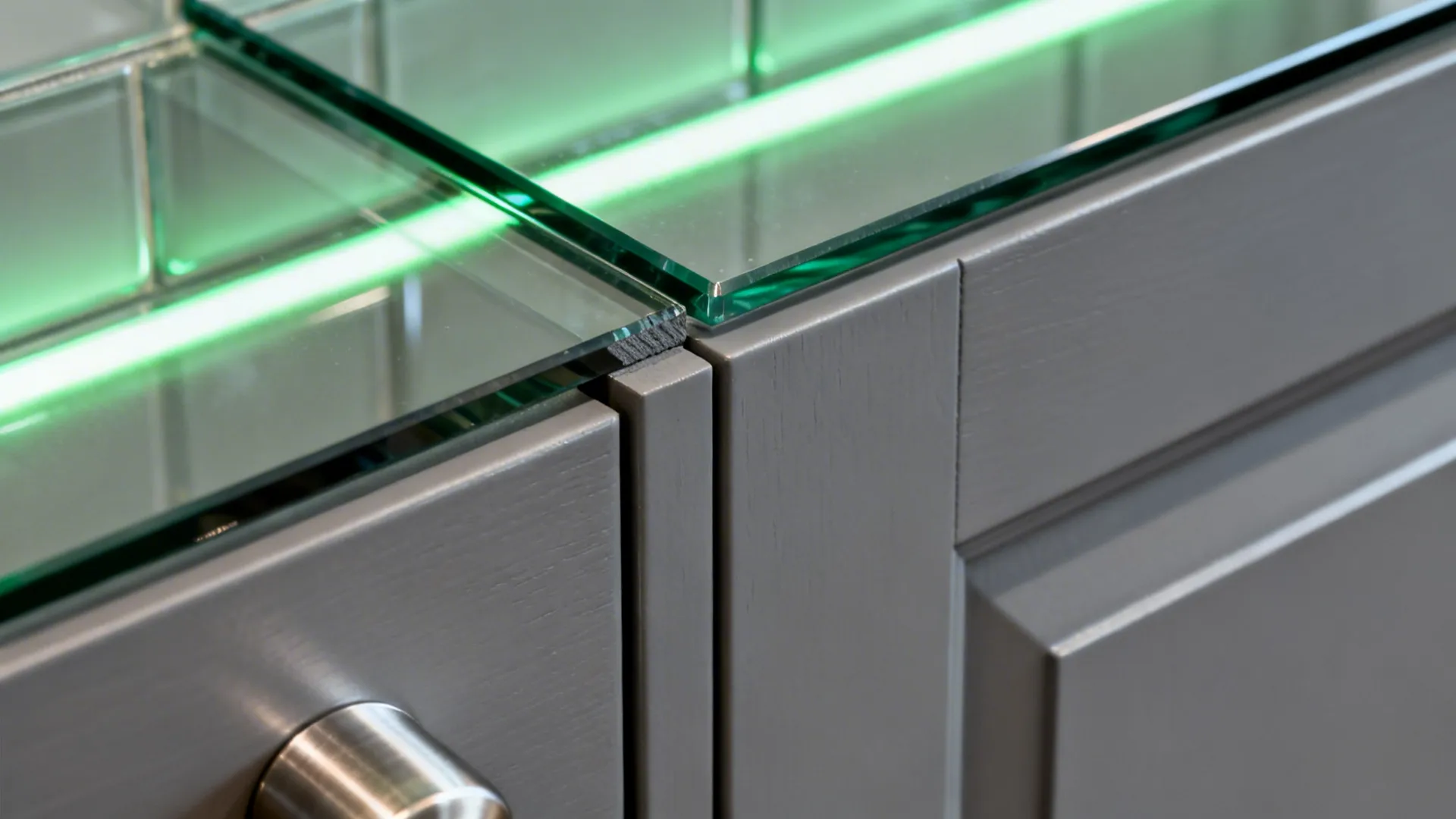 Idea 2: Mid-Grey Shaker with Glass Backsplash Glow