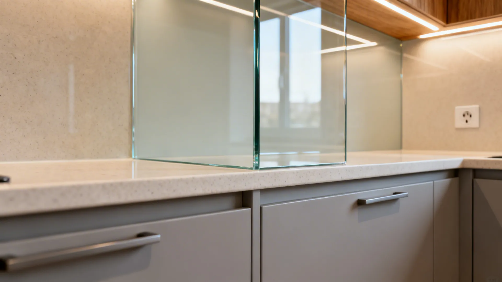 2) Glass Backsplash for Light and Depth