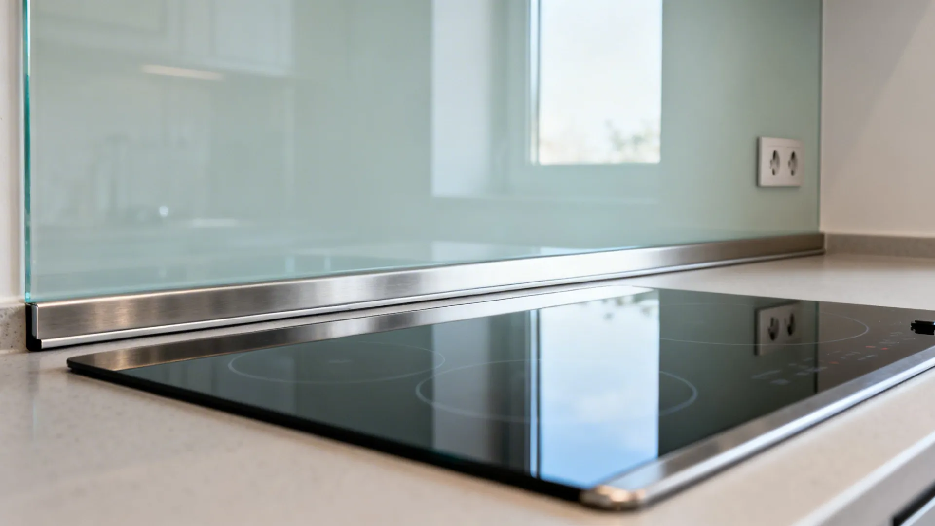 Glass backsplash for light and depth