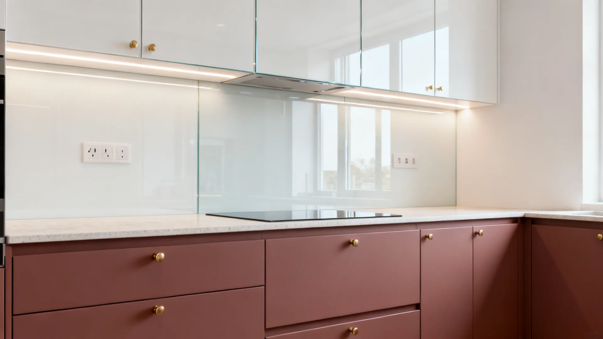 Glass backsplash to add luminosity