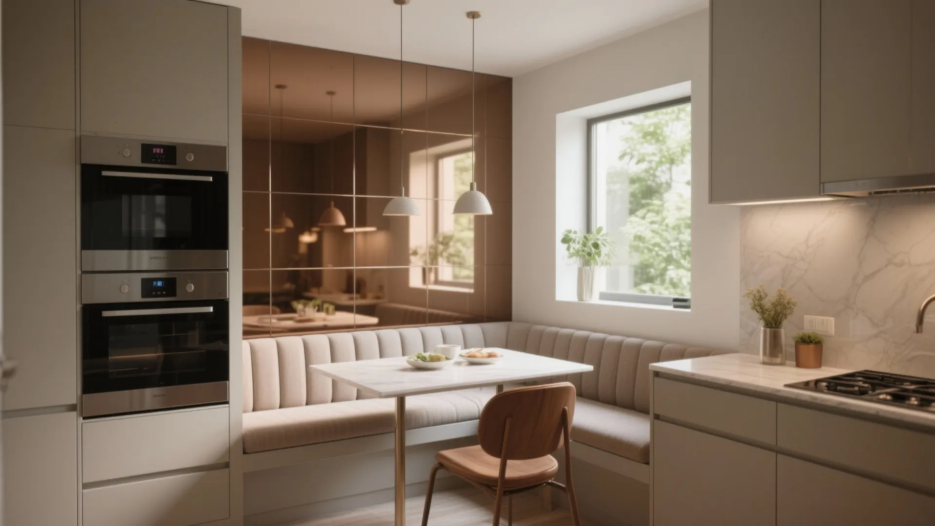 Glass Backsplash and Reflective Wall Panels