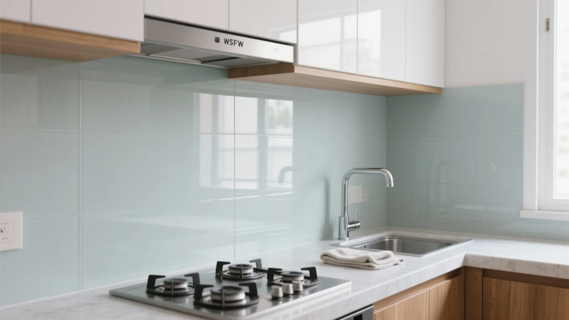 Glass backsplash for airy brightness