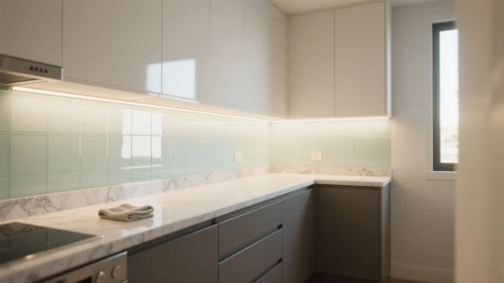 Glass backsplash to brighten low-light kitchens