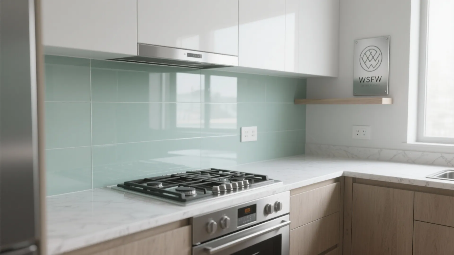 Glass Backsplash for Light—and One Graphic Plaque