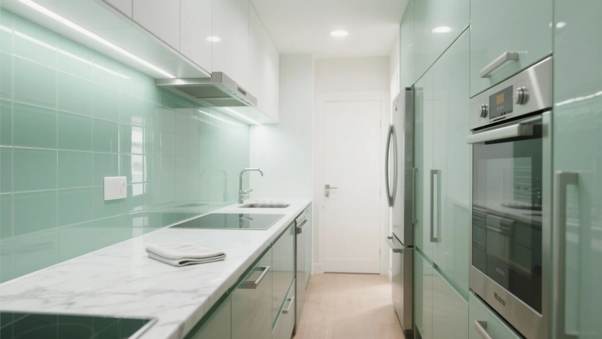 Glass Backsplash for Airy, Easy-Clean Brightness