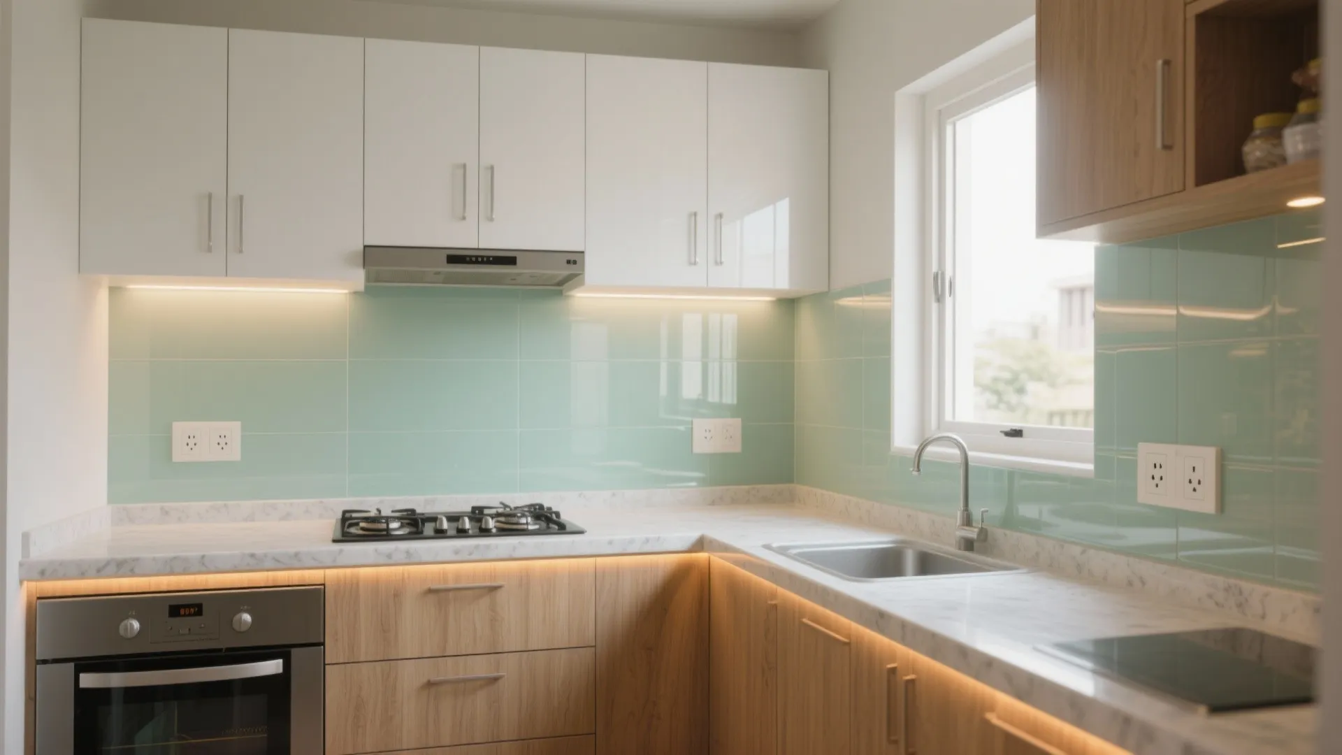 Glass Backsplash for Brightness and Easy Cleaning