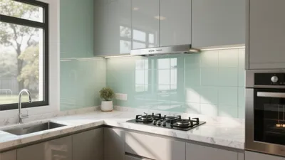 Modern Kitchen with Mint Tile Backsplash & Smart Storage