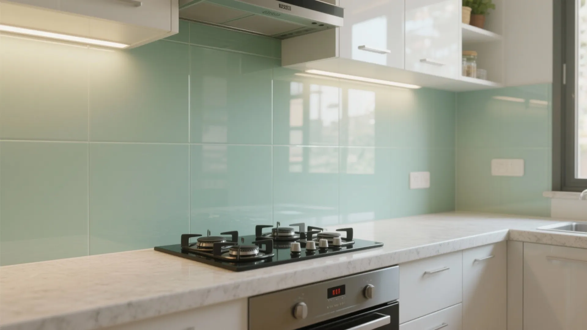 Transparent Glass Backsplash for Light and Depth