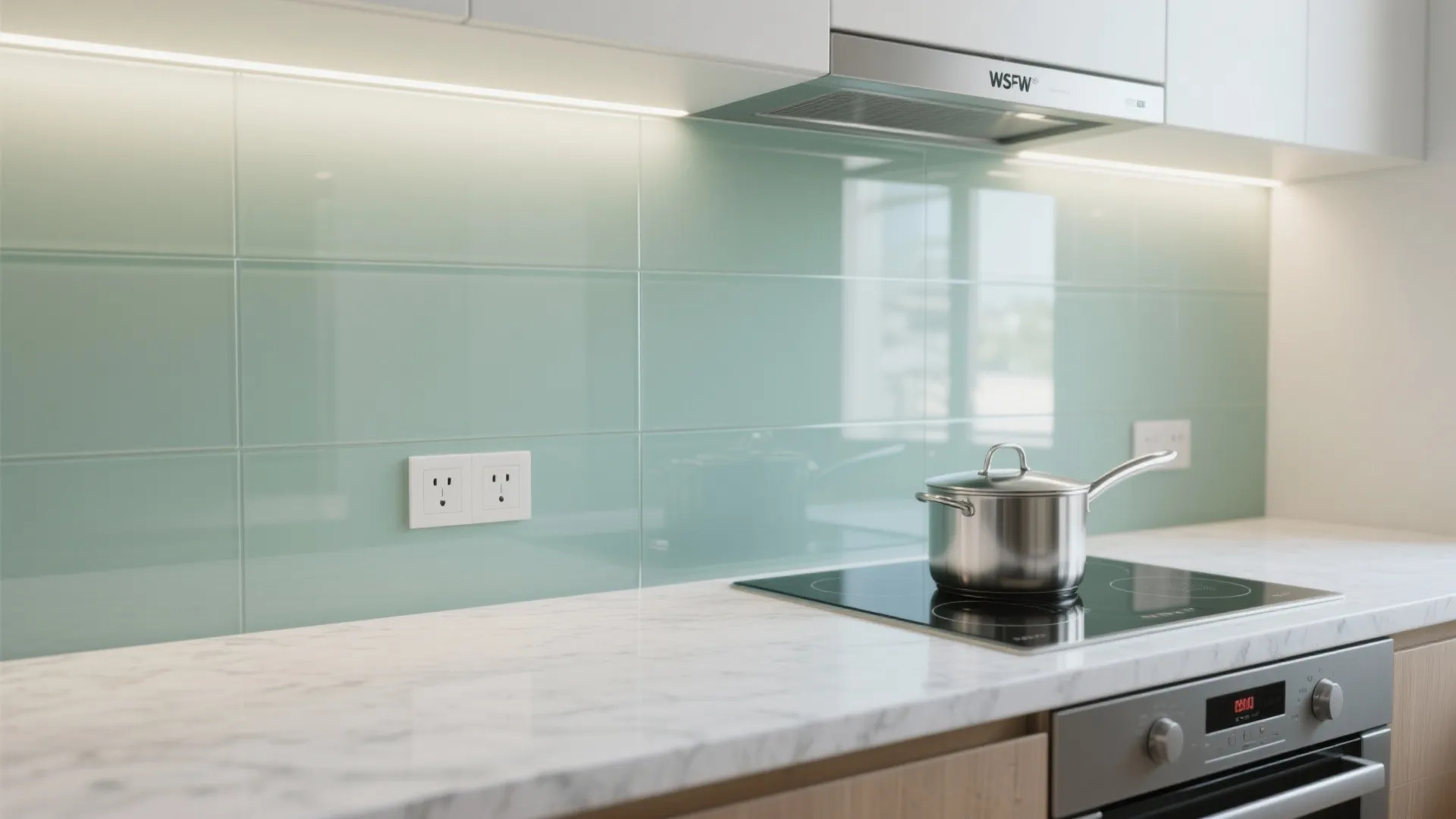 Glass backsplash to brighten and expand