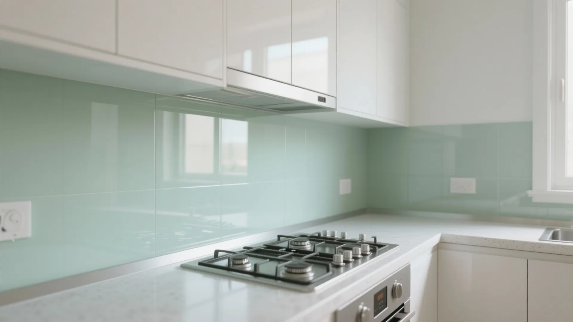 Glass backsplash for light and depth
