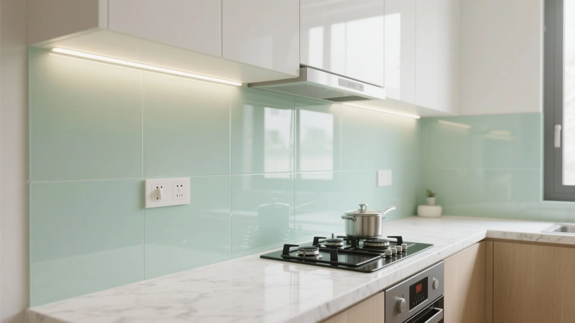 Glass backsplash for brighter, easier-to-clean surfaces