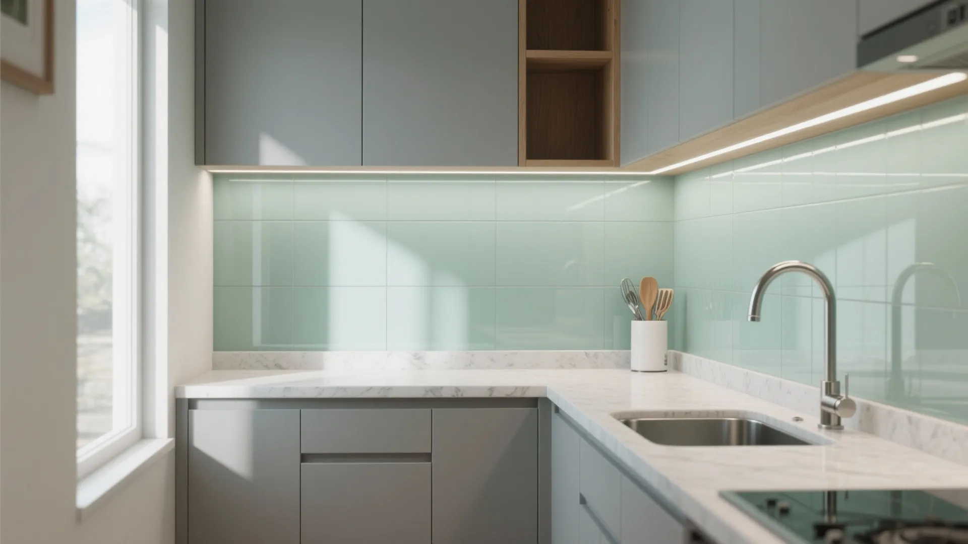 Glass Backsplash for Light and Focus