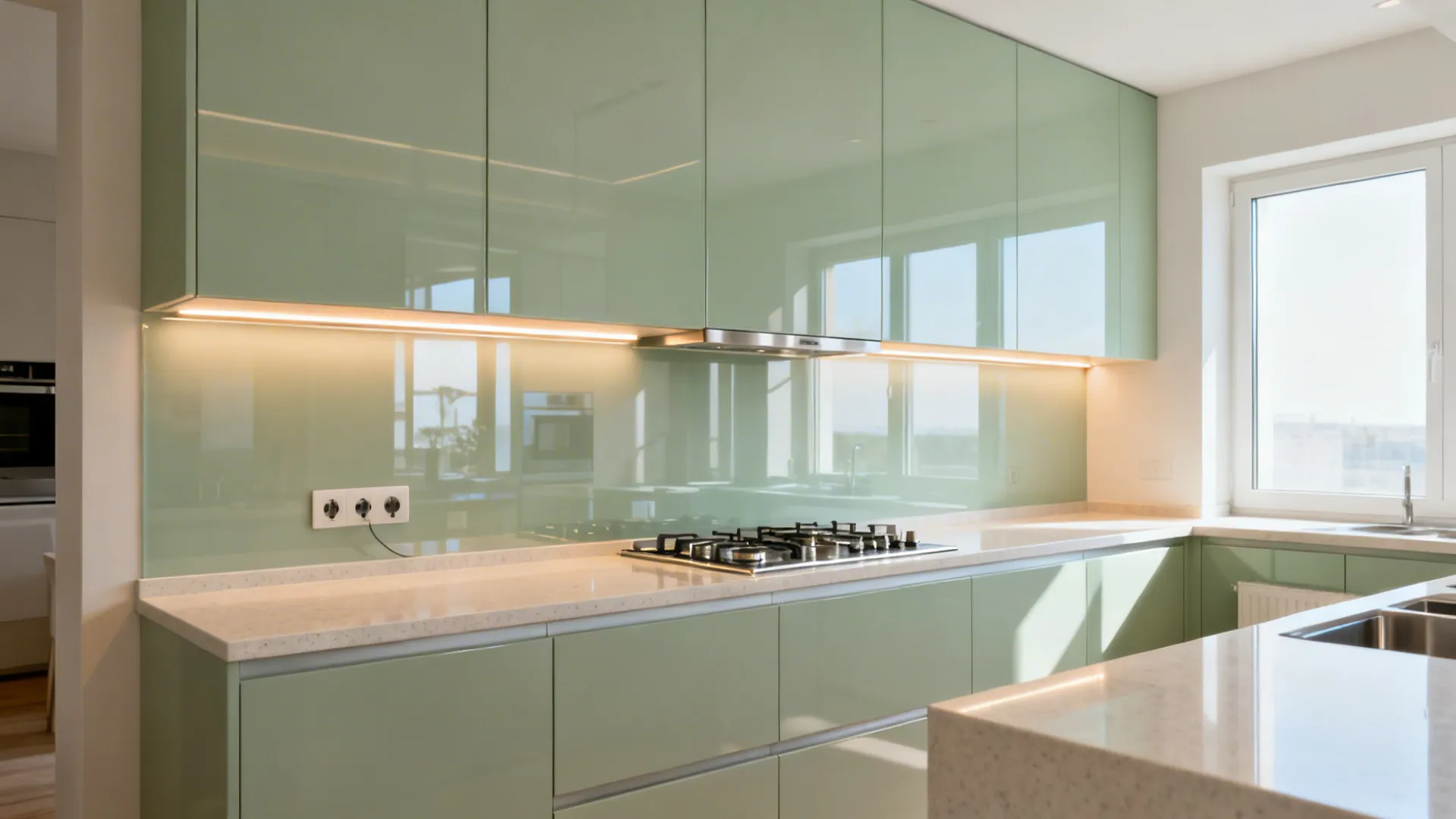 Glass Backsplash and Reflective Surfaces for Airiness