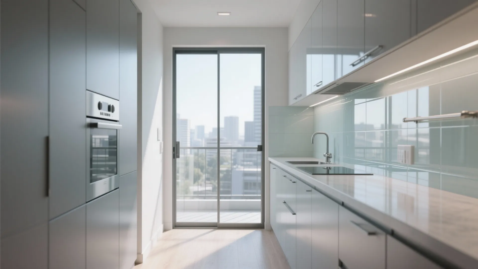 2) Glass Backsplash and Sliding Door for Seamless Light