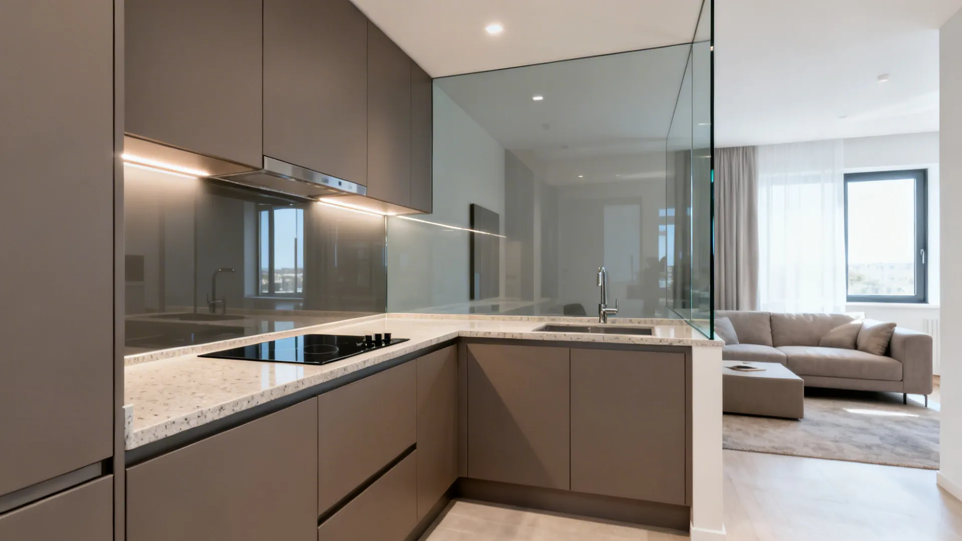 Glass backsplash for a brighter, bigger feel